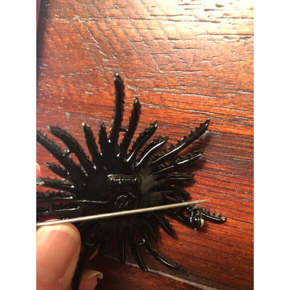 Vintage Rhinestone Black Starburst Brooch Glam Hollywood Old Money Halloween - Picture 5 of 15